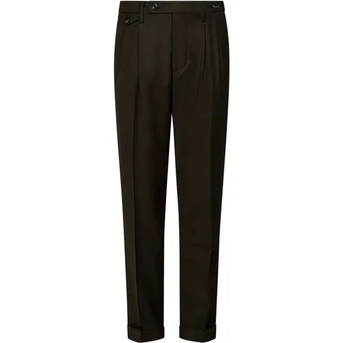 Khaki Wool Trousers with Double Pleats , male, Sizes: W32, W35, W38, W33, W36, W40, W34 - Michael Coal - Modalova