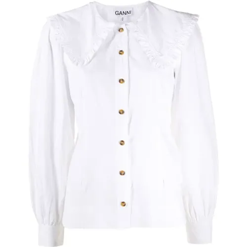 Cotton Oversized-Collar Blouse , female, Sizes: M, XS, S - Ganni - Modalova