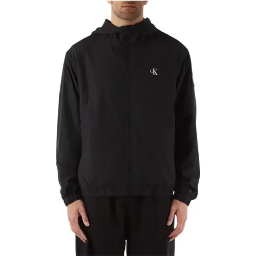 Technical fabric jacket with front logo print , male, Sizes: M, S, XL, L, 2XL - Calvin Klein Jeans - Modalova