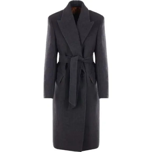 Dark Grey Cashmere Double-Breasted Coat with Removable Belt , female, Sizes: 2XS - Max Mara - Modalova