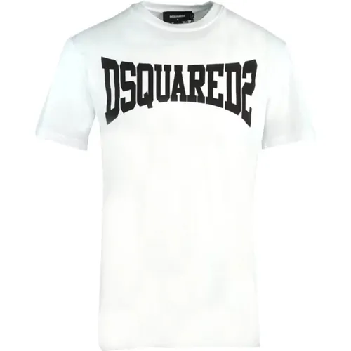 Weißes Baumwoll-T-Shirt, Hergestellt in Italien , Herren, Größe: L - Dsquared2 - Modalova