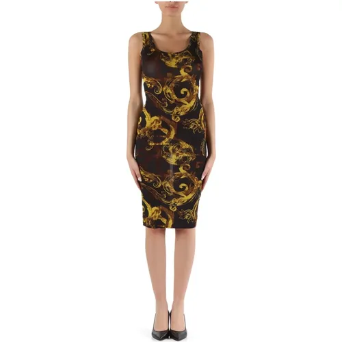 Stretch viscose dress with decorative motif , female, Sizes: XS, M, S - Versace Jeans Couture - Modalova