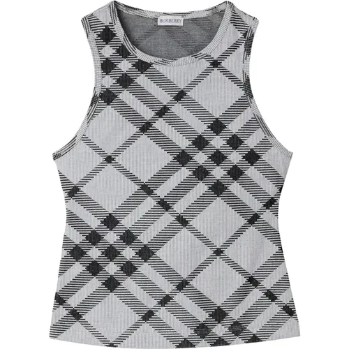 Grey Check Crew-Neck Tank Top , female, Sizes: S - Burberry - Modalova