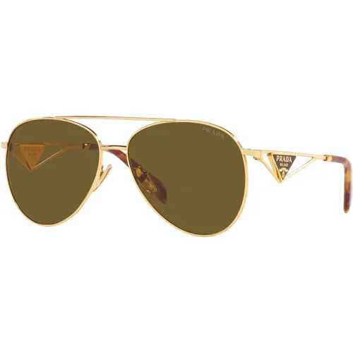 Gold/Dark Brown Sunglasses , female, Sizes: 61 MM - Prada - Modalova