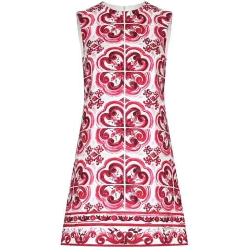 Majolica Print Shift Mini Dress , female, Sizes: XS - Dolce & Gabbana - Modalova