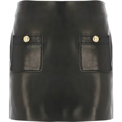 Schwarzer Leder Minirock mit Logo-Knöpfen , Damen, Größe: XS - Palm Angels - Modalova
