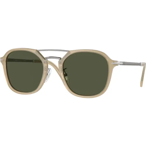 Square Havana Sunglasses with Green Lenses , unisex, Sizes: 53 MM - Persol - Modalova