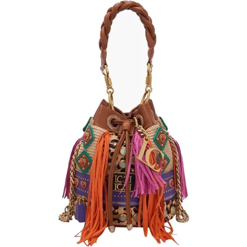 Brown Bucket Bag with Fringes , female, Sizes: ONE SIZE - La Carrie - Modalova