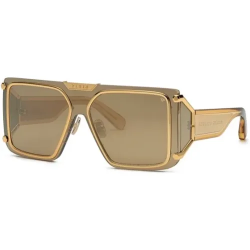 Gelbe Goldsonnenbrille mit braunen/spiegelgoldenen Gläsern , Herren, Größe: ONE Size - Philipp Plein - Modalova