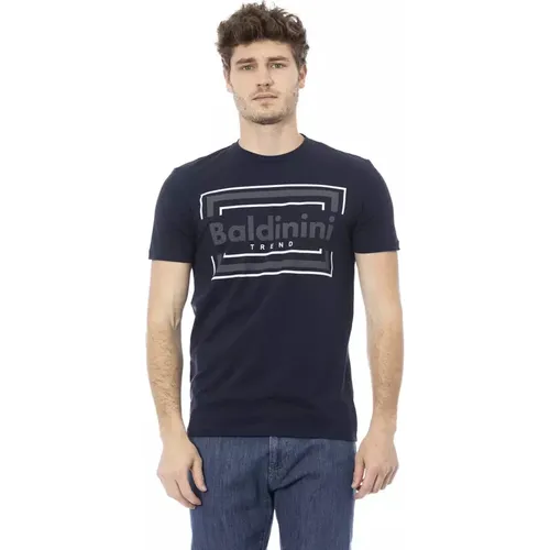 Blaues Baumwoll-T-Shirt mit Frontdruck , Herren, Größe: 2XL - Baldinini - Modalova