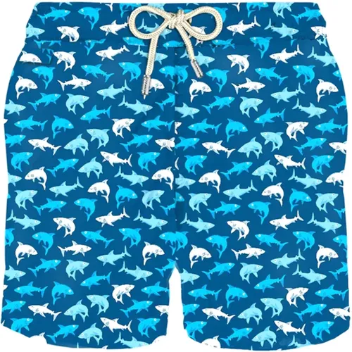 Blaue Boxershorts mit Haifischdruck , Herren, Größe: S - Saint Barth - Modalova
