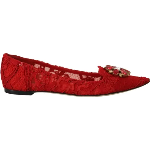 Rote Kristallverzierte Flats , Damen, Größe: 37 EU - Dolce & Gabbana - Modalova