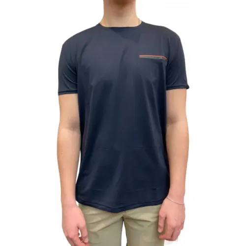 Schwarzes Navy T-Shirt mit orangefarbenem Piping , Herren, Größe: L - RRD - Modalova