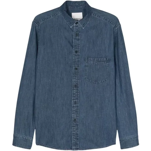 Blaues Denim Hemd mit Besticktem Logo , Herren, Größe: L - Isabel marant - Modalova