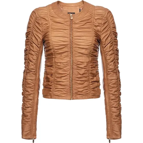 Gathered Nappa Leather Jacket , female, Sizes: XS, S, M - pinko - Modalova