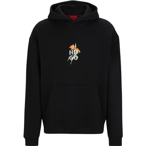 Schwarzer Blumen Hoodie Pullover - Hugo Boss - Modalova