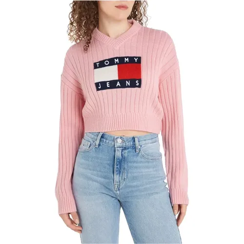 Rosa Flaggenlogo Pullover - Tommy Jeans - Modalova