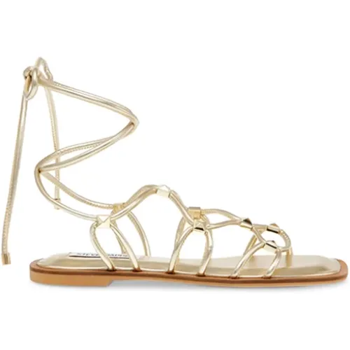 Gold Low Leather Sandals with Ankle Strap , female, Sizes: 4 1/2 UK, 7 UK, 3 UK, 4 UK - Steve Madden - Modalova