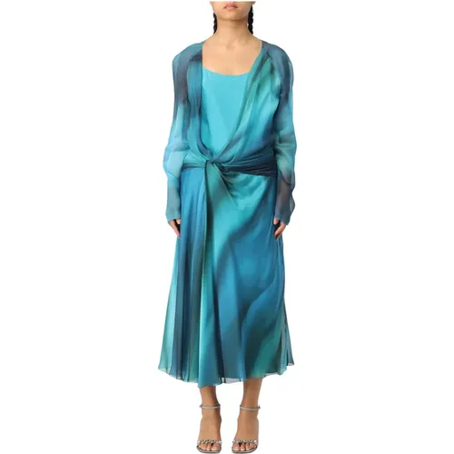 Printed Chiffon Dress , female, Sizes: L, S - alberta ferretti - Modalova