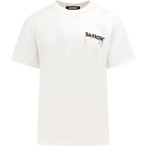 T-Shirt mit Logo-Print aus Baumwolle,Beiges Bedrucktes Hemd,Weiße Crewneck T-Shirts und Polos mit -Print,Weiße Baumwoll-T-Shirt mit Logo-Print - Barrow - Modalova