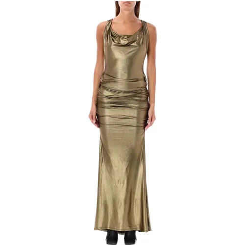 Gold Metallic Sleeveless Cowl Neck Dress , female, Sizes: M - Vivienne Westwood - Modalova