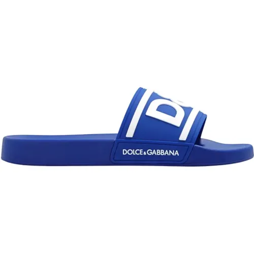 Logo Rubber Slides with Ribbed Collar , male, Sizes: 6 UK - Dolce & Gabbana - Modalova