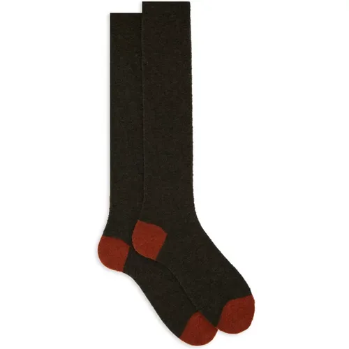 Lange einfarbige grüne Bouclé-Socken für Herren mit kontrastierenden Details , Herren, Größe: M - Gallo - Modalova