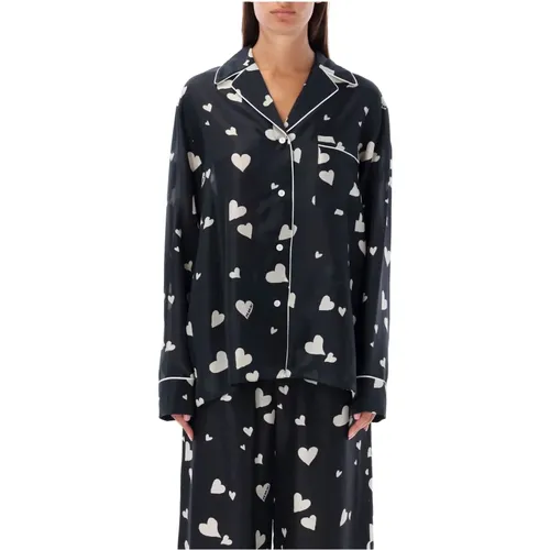Schwarzes Seidenpyjama-Hemd mit Herzmuster,Seiden-Pyjamahemd mit Hearts-Print - Marni - Modalova