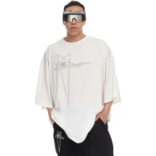 Oversized Men`s Tee with Champion Logo , male, Sizes: L, S - Rick Owens - Modalova