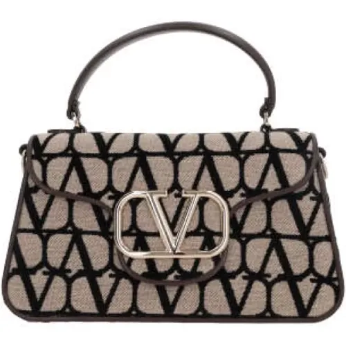 Iconographe Beige and Handbag with Dark Brown Leather Trim , female, Sizes: ONE SIZE - Valentino Garavani - Modalova