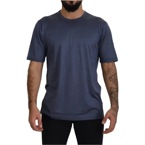 Blauer Seiden Rundhals Pullover Top T-Shirt - Dolce & Gabbana - Modalova
