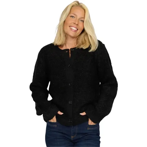 Warmer Teddy-Cardigan Schwarz Stilvoll , Damen, Größe: M - 2-Biz - Modalova