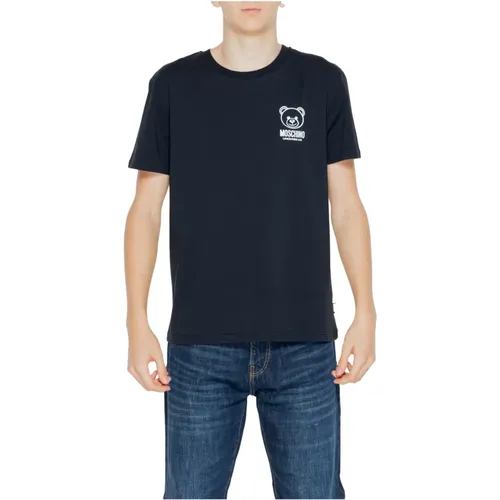 Schwarzes Bedrucktes Rundhals-T-Shirt für Männer - Moschino - Modalova