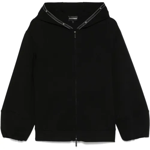 Schwarzer Pullover mit Reißverschluss und Kapuze , Damen, Größe: L - Emporio Armani - Modalova