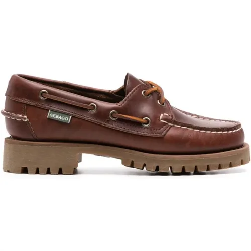 Braune flache Schuhe mit Logopatch , Damen, Größe: 39 1/2 EU - Sebago - Modalova