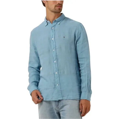 Blau Casual Hemd Pigmentgefärbt , Herren, Größe: L - Tommy Hilfiger - Modalova