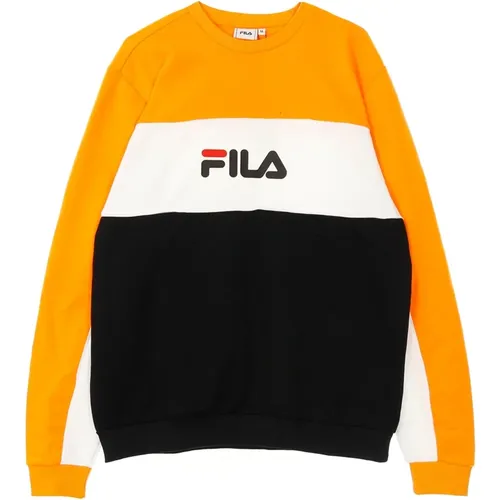 Herren Leichter Crewneck Sweatshirt Schwarz/Orange/Weiß , Herren, Größe: S - Fila - Modalova