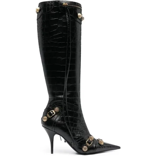Crocodile Effect Pointed-Toe Boots , female, Sizes: 8 UK - Balenciaga - Modalova