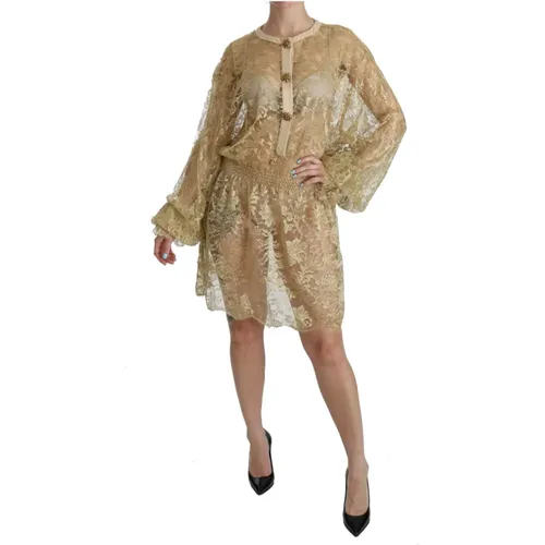 Goldenes Spitzen A-Linie Knielanges Kleid - Dolce & Gabbana - Modalova