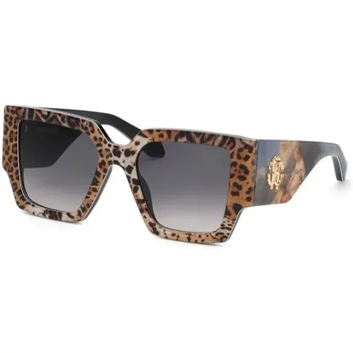 Leopard Black Smoke Gradient Sunglasses , unisex, Sizes: 54 MM - Roberto Cavalli - Modalova