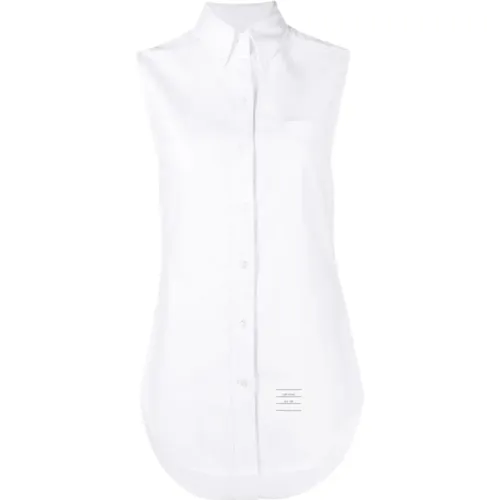 Cotton Sleeveless Collar Shirt , female, Sizes: 3XS - Thom Browne - Modalova