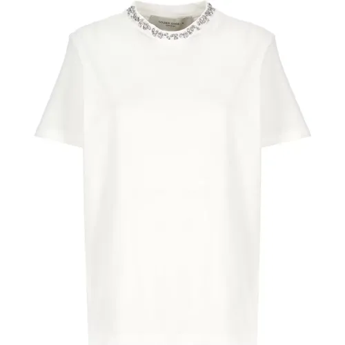 Crystal Detail Crew Neck T-shirt , female, Sizes: XS - Golden Goose - Modalova