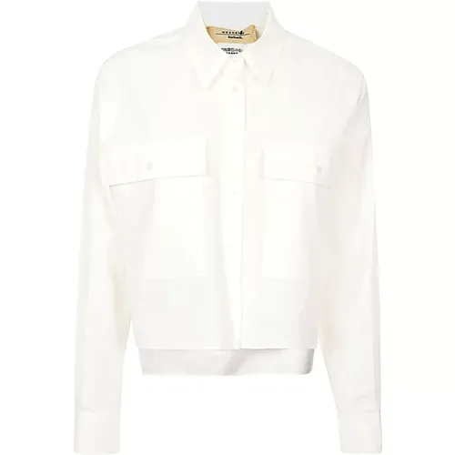 Weiße Crop Bluse aus reiner Baumwolle , Damen, Größe: L - Max Mara Weekend - Modalova