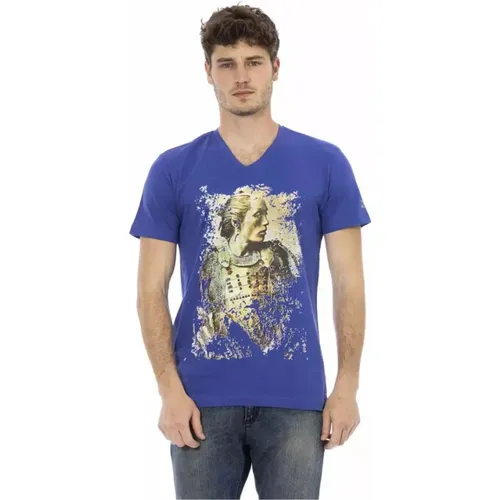 Elegantes V-Ausschnitt T-Shirt mit Frontprint , Herren, Größe: L - Trussardi - Modalova