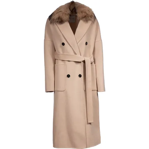 Double-breasted coat with belt and fur collar , female, Sizes: M, XS, S - Ermanno Scervino - Modalova