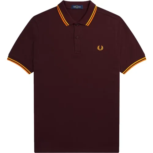 Slim Fit Twin Tipped Polo in Oxblood/Electric Yellow/Gold - Fred Perry - Modalova