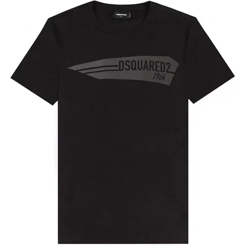 Kurzarmshirt, schwarzes und graues Logo-Print , Herren, Größe: M - Dsquared2 - Modalova