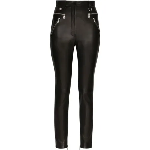 Faux Leather Leggings with Zipper Pockets , female, Sizes: S, M - Dolce & Gabbana - Modalova