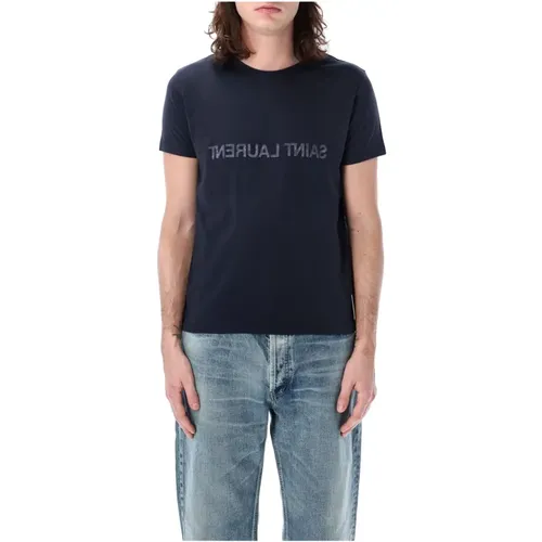 Blauer Reverse-Logo-T-Shirt Aw24 , Herren, Größe: L - Saint Laurent - Modalova