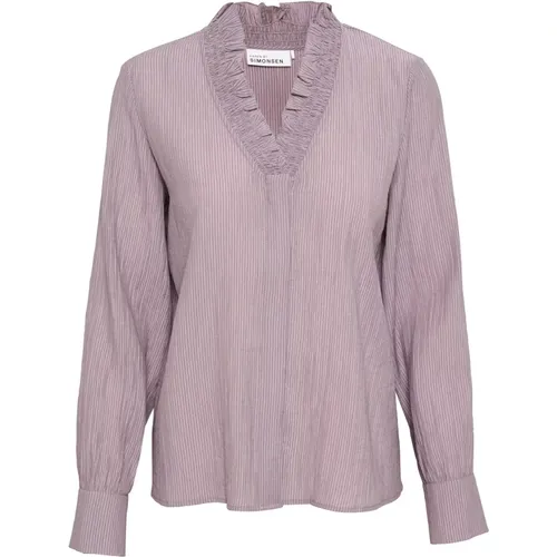 Minimal Gray Bluse mit Rüschen-Details , Damen, Größe: S - Karen by Simonsen - Modalova